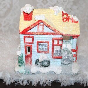 Car Service Christmas village piece 4x4 handpainted customized open base